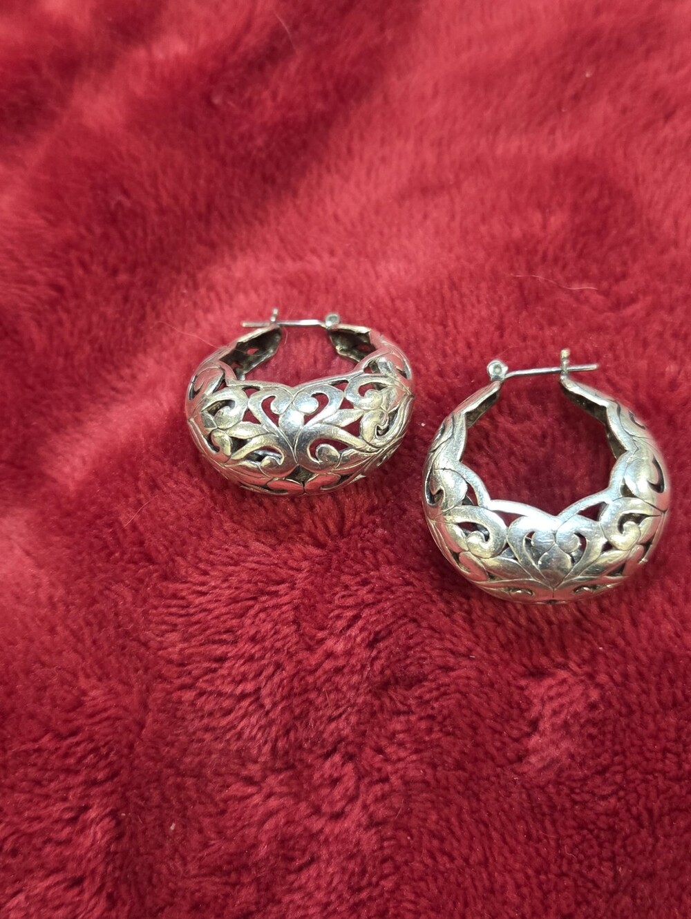 Intricate Silver Filigree Hoop Earrings - Silver